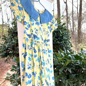 MOUSEFEATHERS VINTAGE GIRLS 6X SUN DRESS YELLOW BLUE FLORAL in 30350